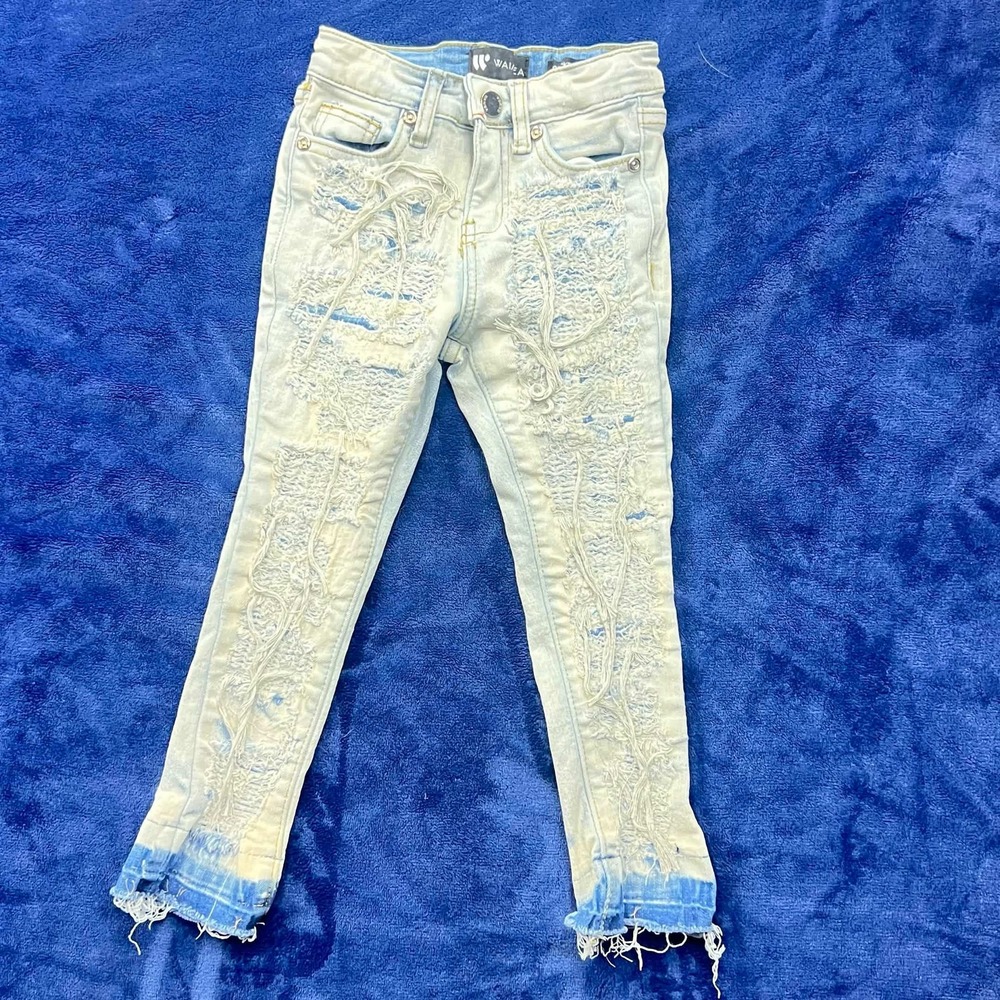 Waimea Kids Stoked Fit Light Wash Distressed Raw Hem Skinny Jeans Size 2
